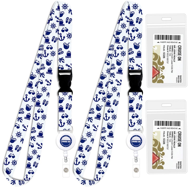 Cruise On Cruise Lanyard for Ship Cards â€“ 2-Pack Retractable Badge & Waterproof Key Card Holder for Ship Cards â€“ Cruise Essentials 2026-2027, Perfect for Travel & Vacation (White & Navy) - Image 1